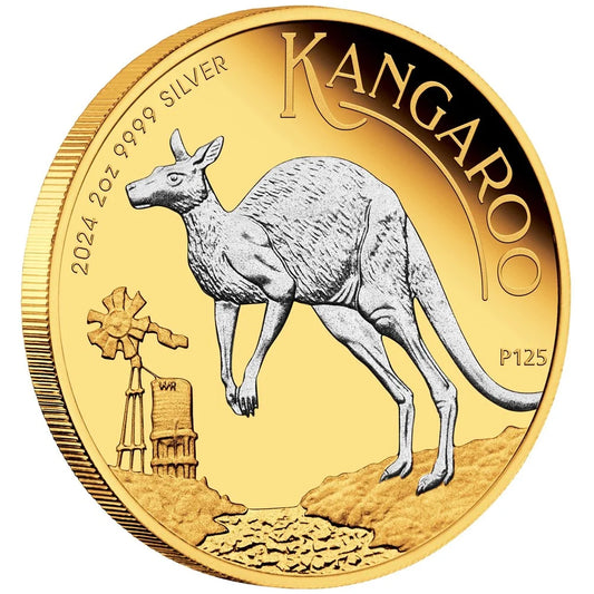 Australian Kangaroo 2024 2oz Silver Proof Reverse Gilded Coin