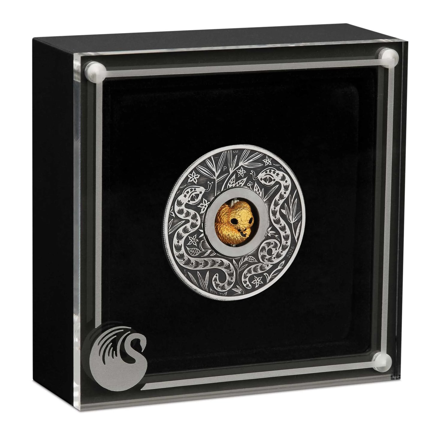 Year of the Snake Rotating Charm 2025 1oz Silver Antiqued Coin