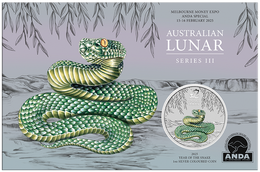 Melbourne Money Expo 2025 - 2025 Year of the Snake 1oz Silver Coloured Coin in Card