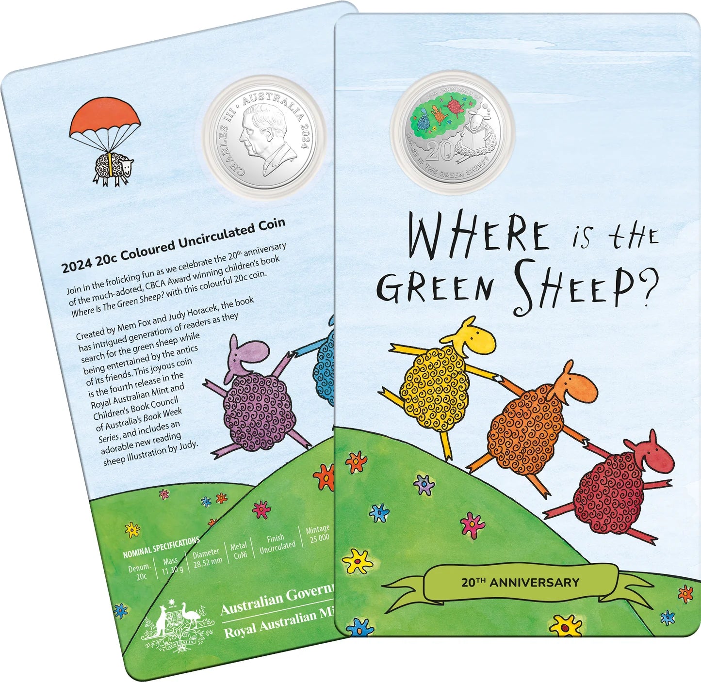 20th Anniversary of Where is the Green Sheep – 2024 20c Coloured Uncirculated Coin