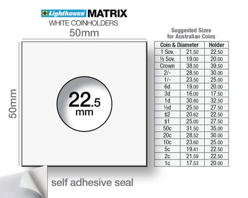 Coin Holder 2x2s Self Adhesive - Pack of 100 (Lighthouse MATRIX) - Sizes for Australian Decimal Coins