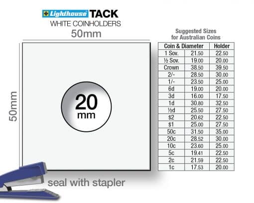 Coin Holder 2x2s Staple - Pack of 100 (Lighthouse TACK) - Sizes for Australian Decimal Coins (Copy)