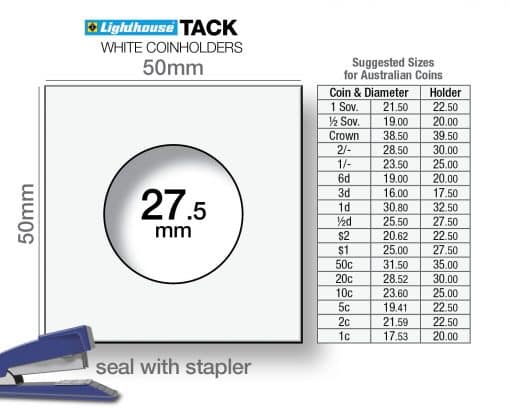 Coin Holder 2x2s Staple - Pack of 100 (Lighthouse TACK) - Sizes for Australian Decimal Coins (Copy)