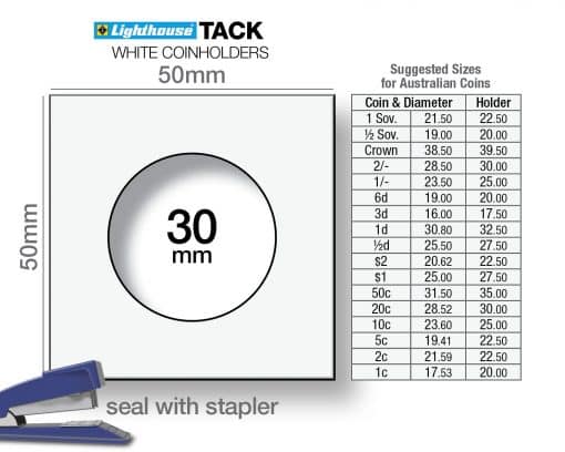 Coin Holder 2x2s Staple - Pack of 100 (Lighthouse TACK) - Sizes for Australian Decimal Coins (Copy)