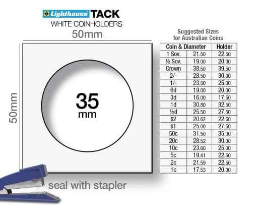 Coin Holder 2x2s Staple - Pack of 100 (Lighthouse TACK) - Sizes for Australian Decimal Coins (Copy)