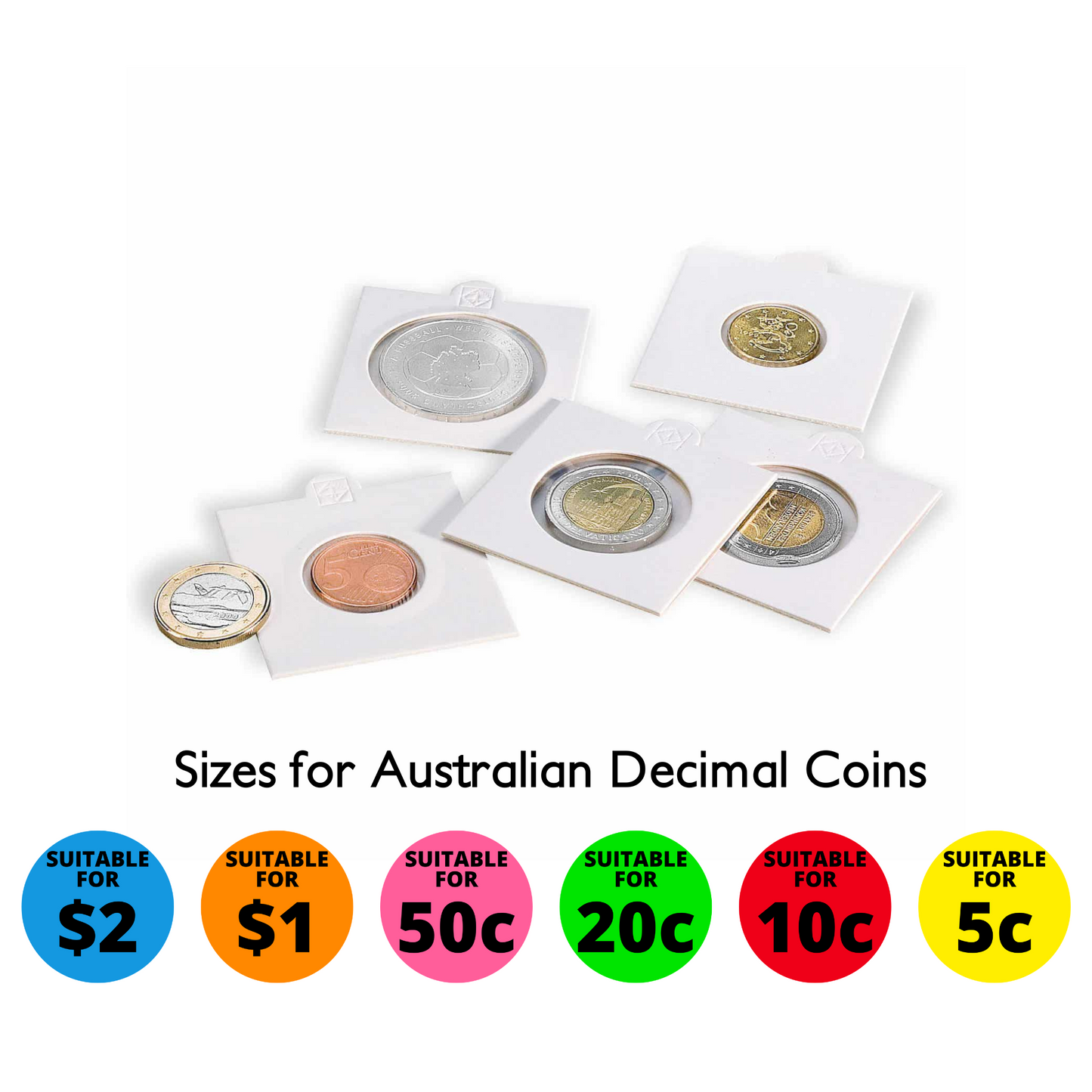 Coin Holder 2x2s Self Adhesive - Pack of 100 (Lighthouse MATRIX) - Sizes for Australian Decimal Coins