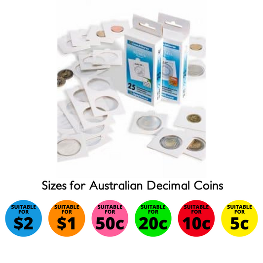 Coin Holder 2x2s Self Adhesive - Pack of 25 (Lighthouse MATRIX) - Sizes for Australian Decimal Coins