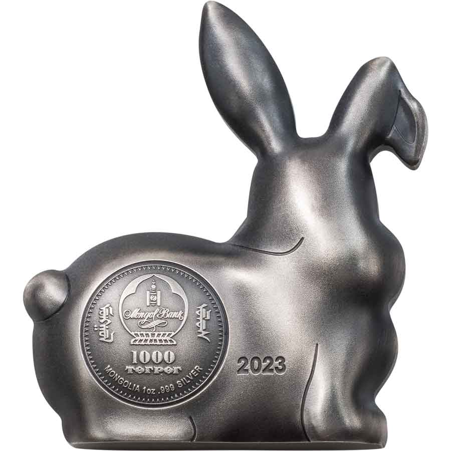 2023 Mongolia 1 Ounce Lunar Year Collection Sweet Rabbit Sculptured Silver Coin