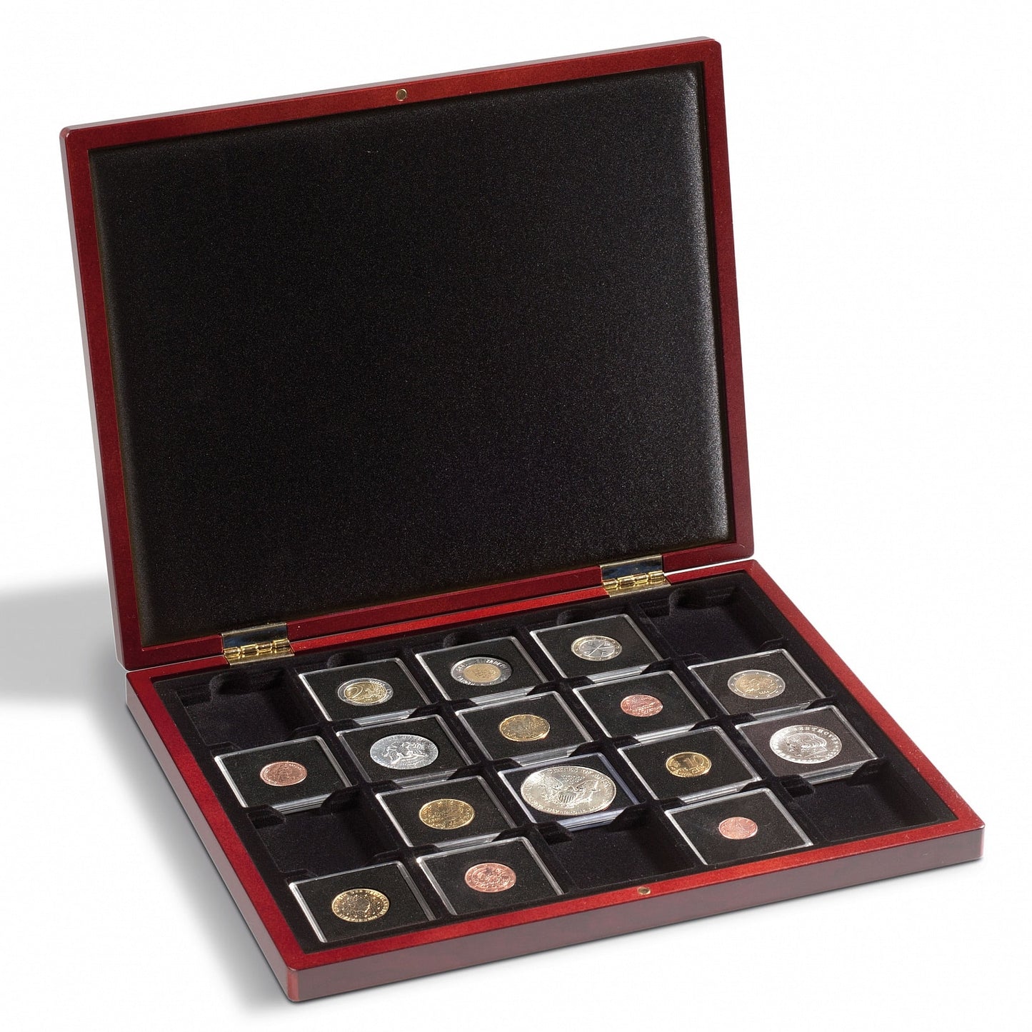 Wooden coin presentation case with 20 square blank fields, 50 x 50mm for QUADRUM, black